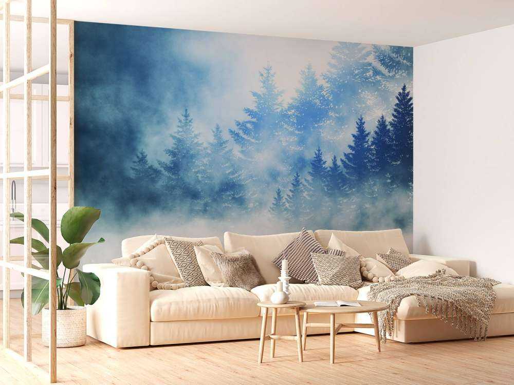 Donker bos met sneeuw