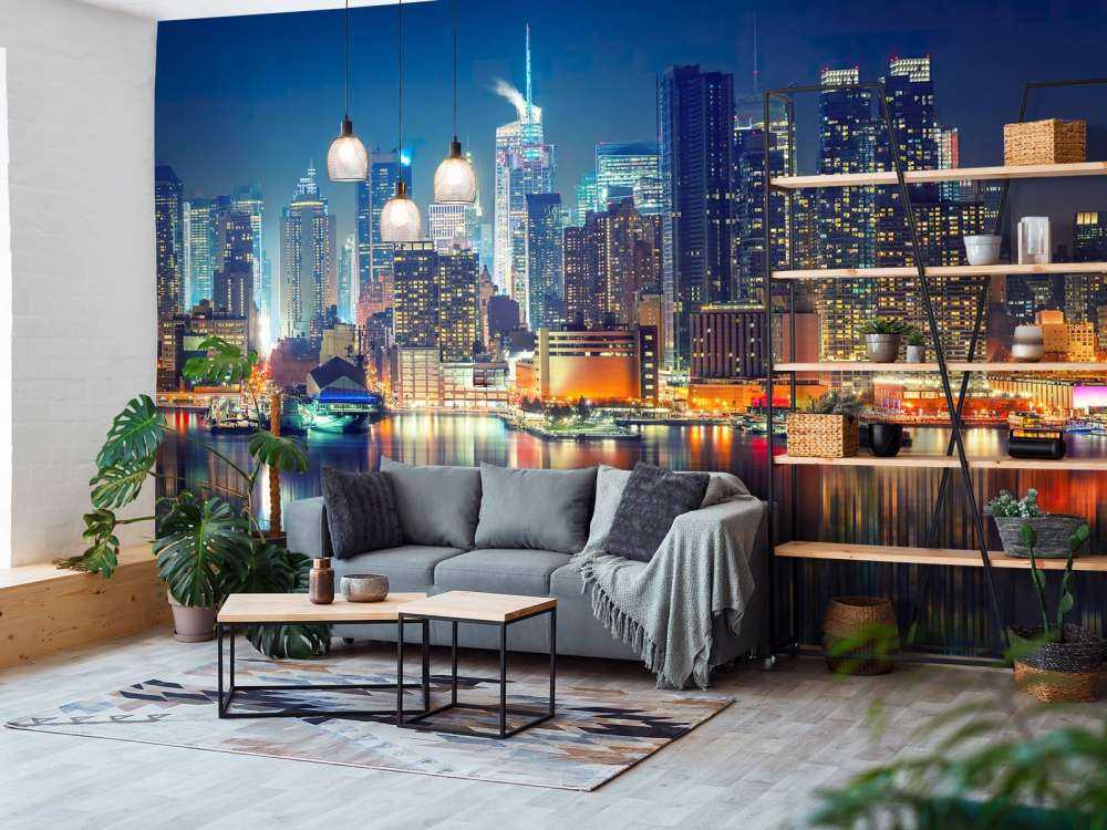 Fotobehang New York skyline in de nacht