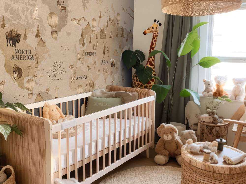 Wereldkaart met verschillende dieren taupe
