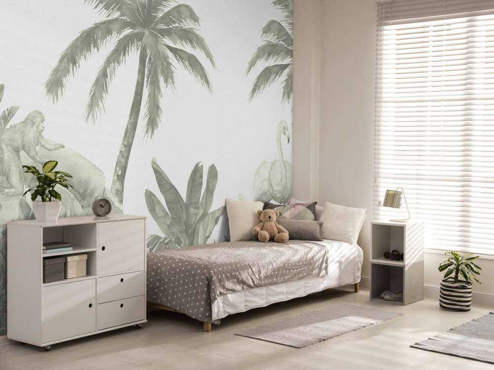 Apen en flamingo's in groen