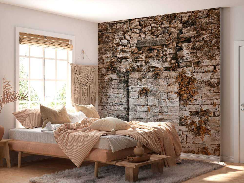 Begroeide muur in de herfst