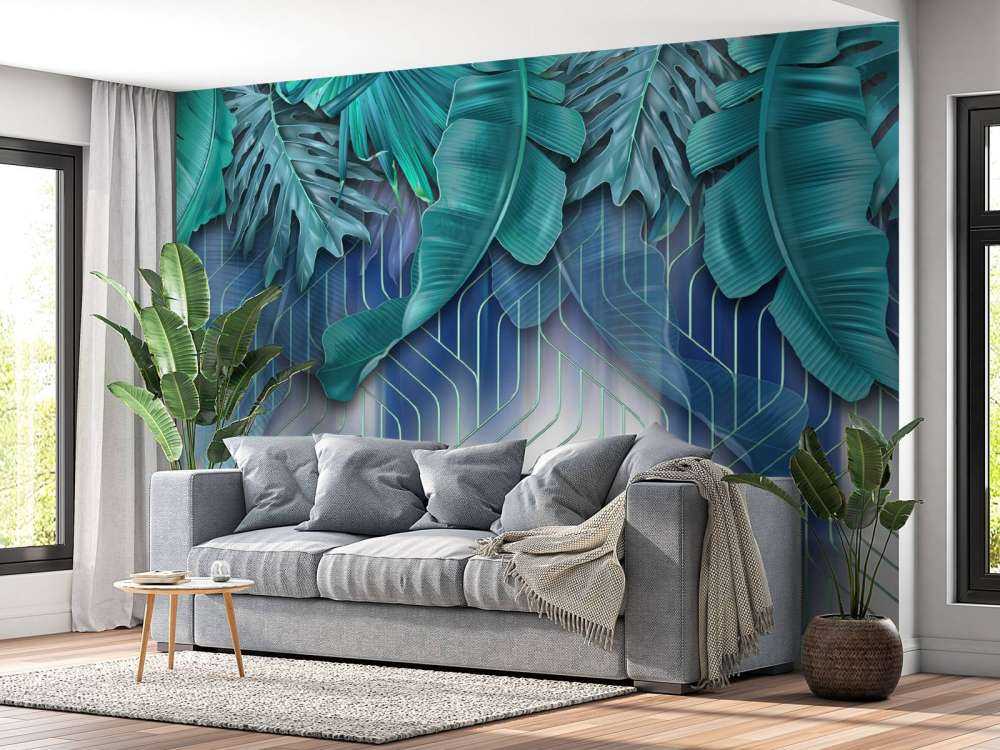 Groene bladeren en grafisch groen lijnenspel