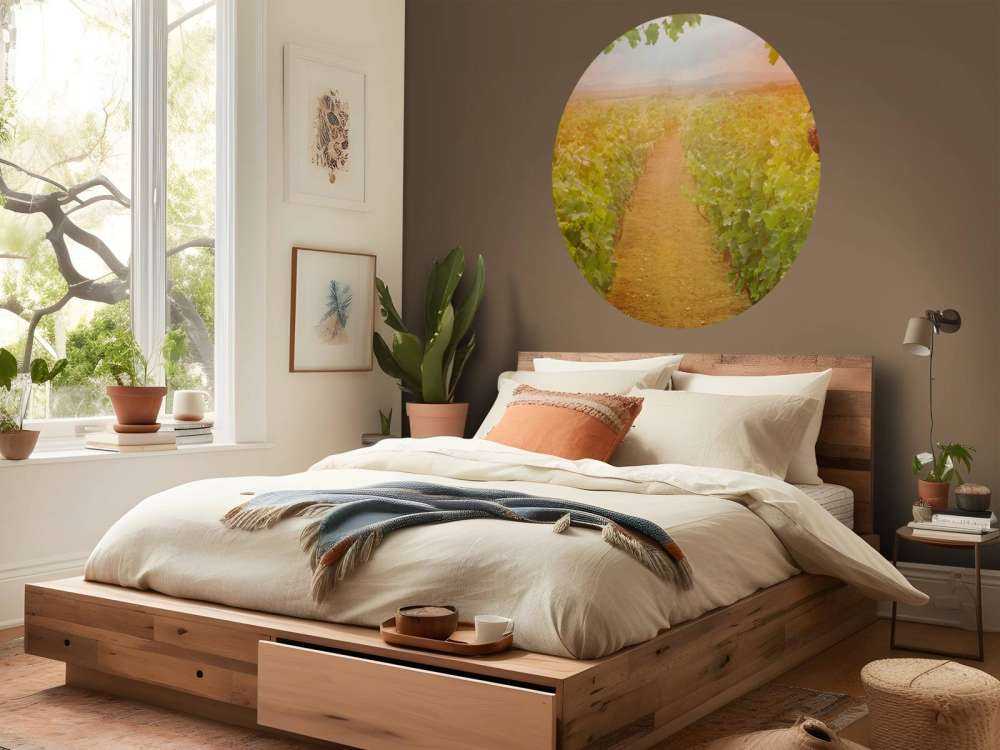 Wijngaard met druiven op de voorgrond