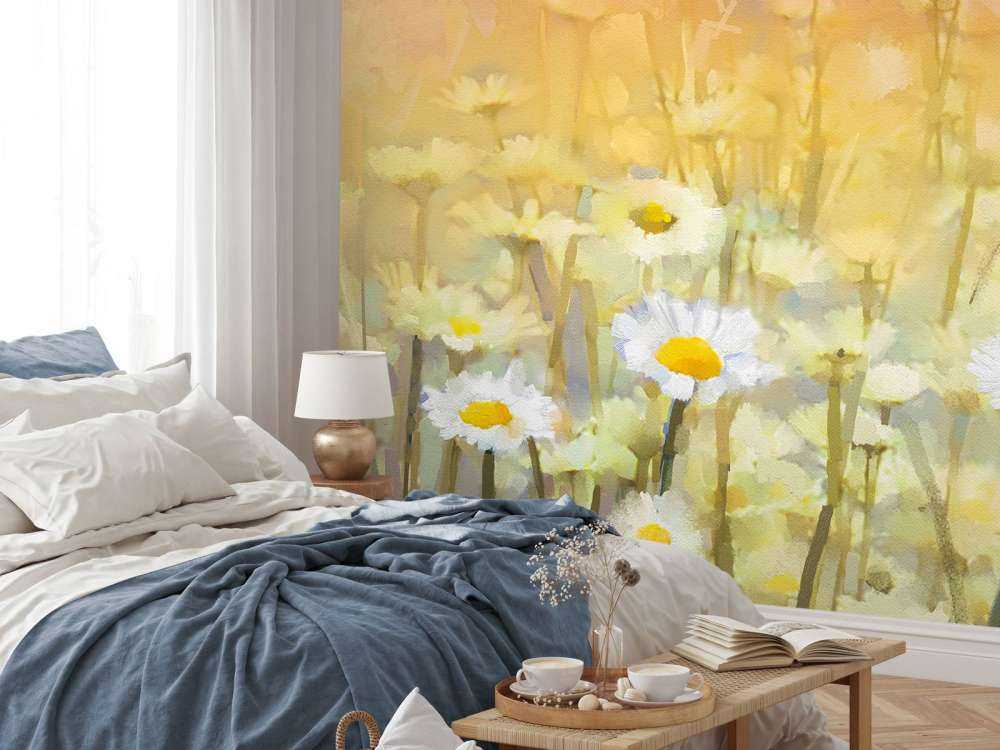 Olieverfschilderij van kamille bloemen