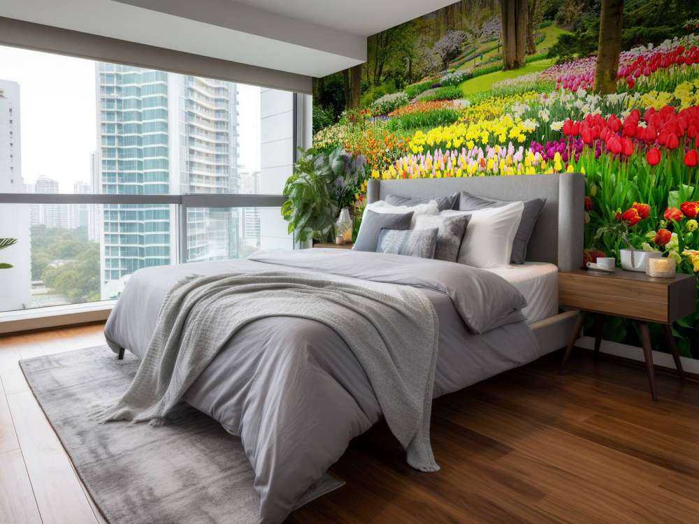 Tulpencreaties in een park