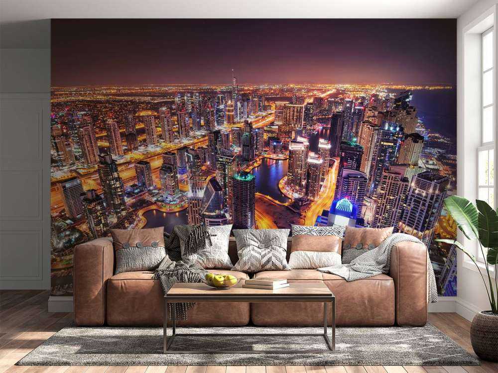 Verlichte gebouwen in Dubai