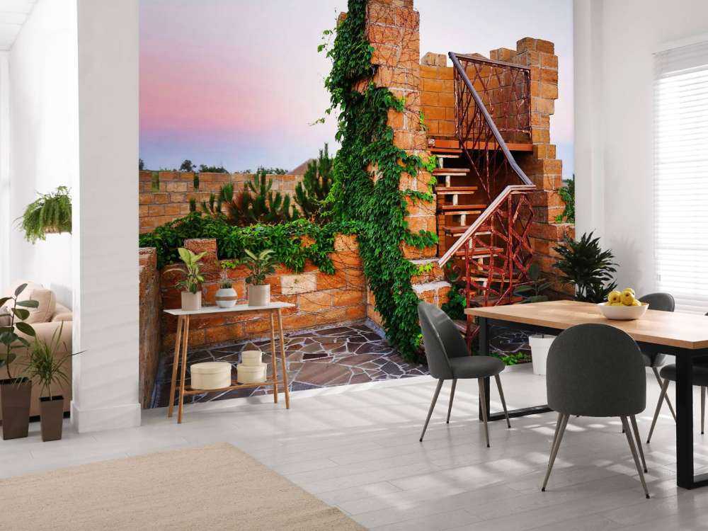 Vintage trap op een dak