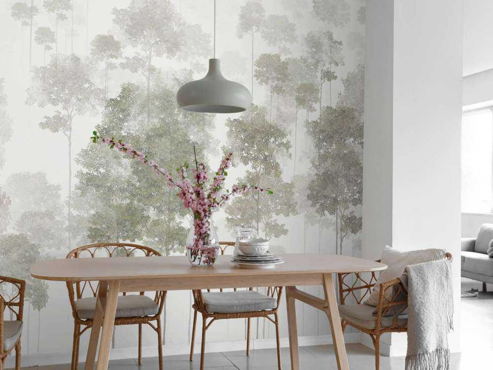 Getekend bos in de mist