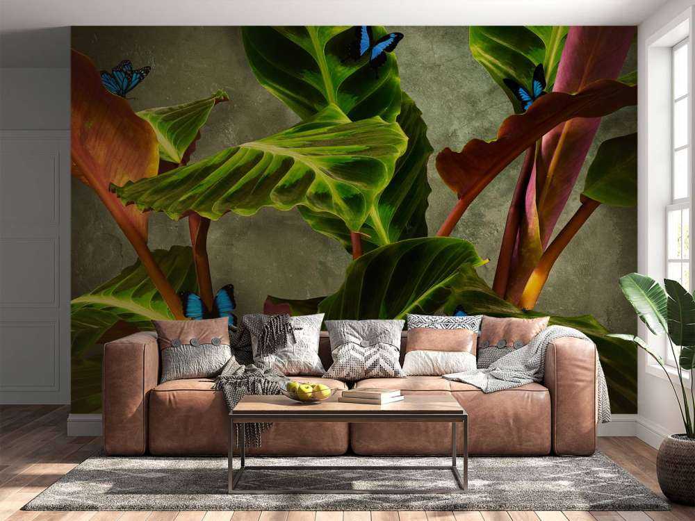 Groene plant met vlinders