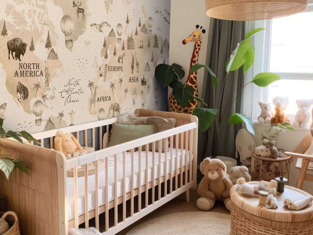 Wereldkaart met verschillende dieren beige