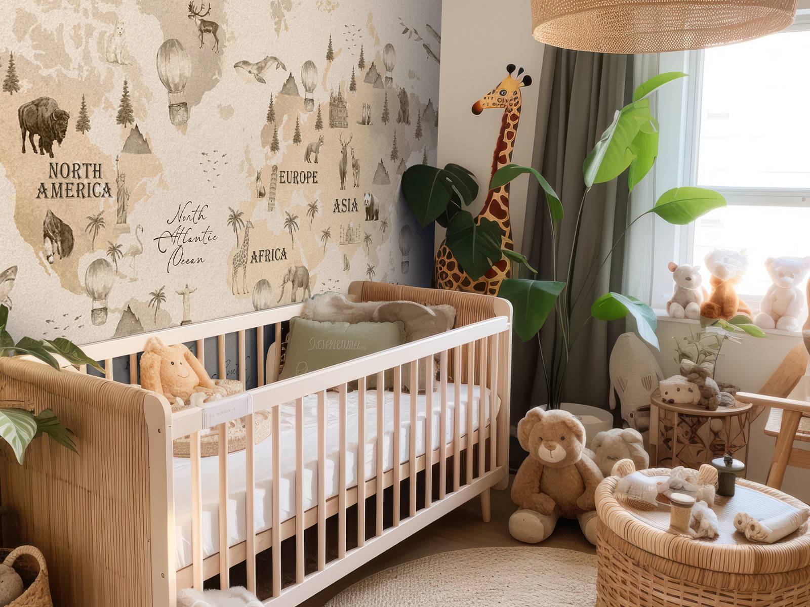 Wereldkaart met verschillende dieren beige