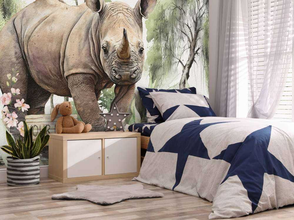 Baby neushoorn op de savanne