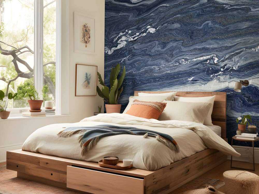 Blauw met wit marmer