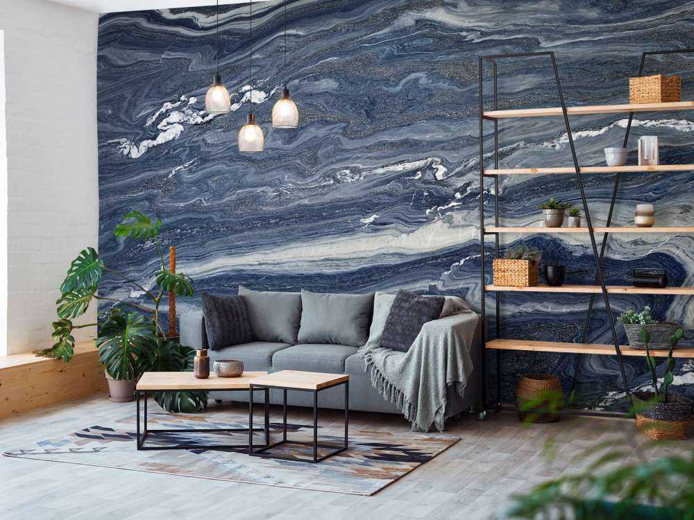 Blauw met wit marmer