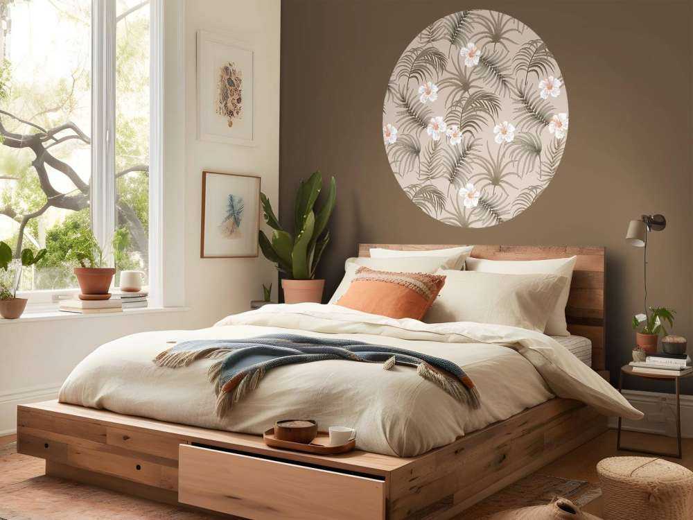 Palmboombladeren en bloemen