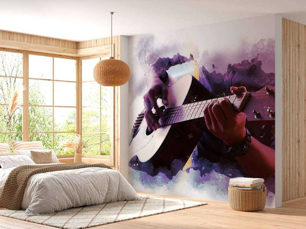 Gitaarspeler waterverf schilderij