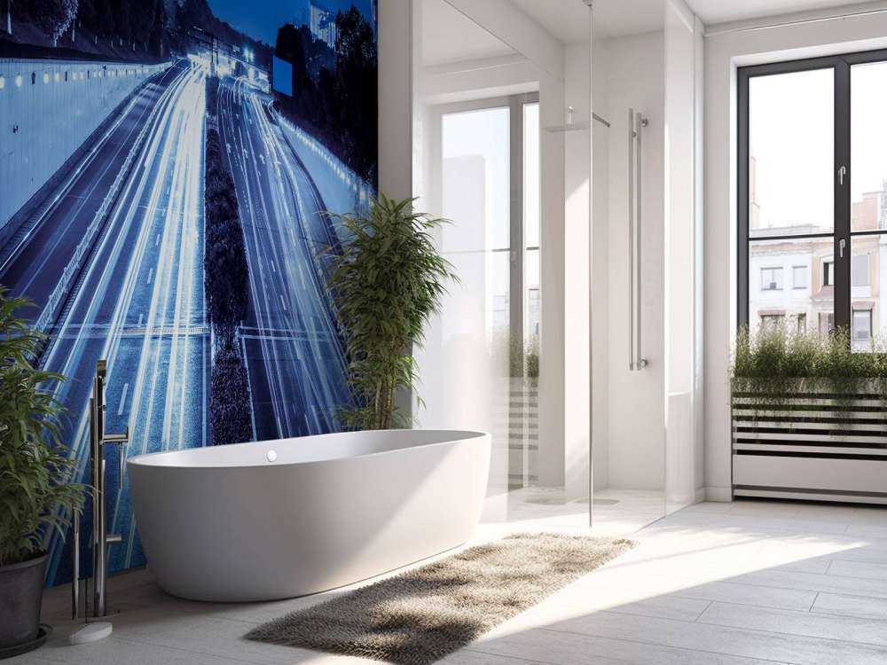 Verlichte snelweg in de avond