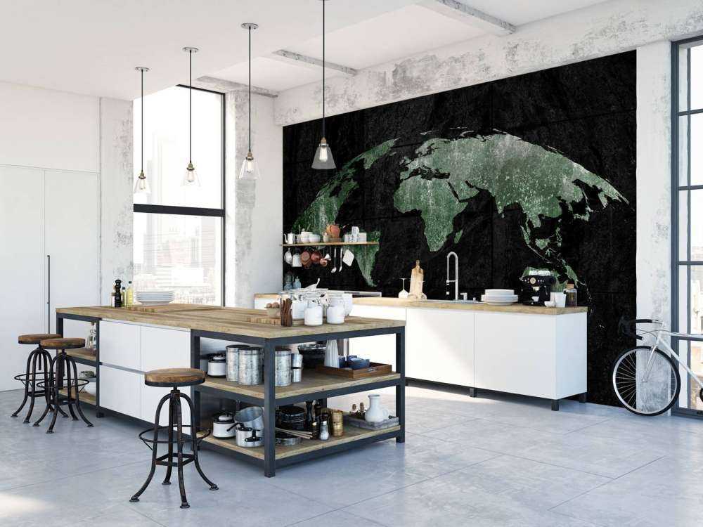 Groene wereldkaart op beton