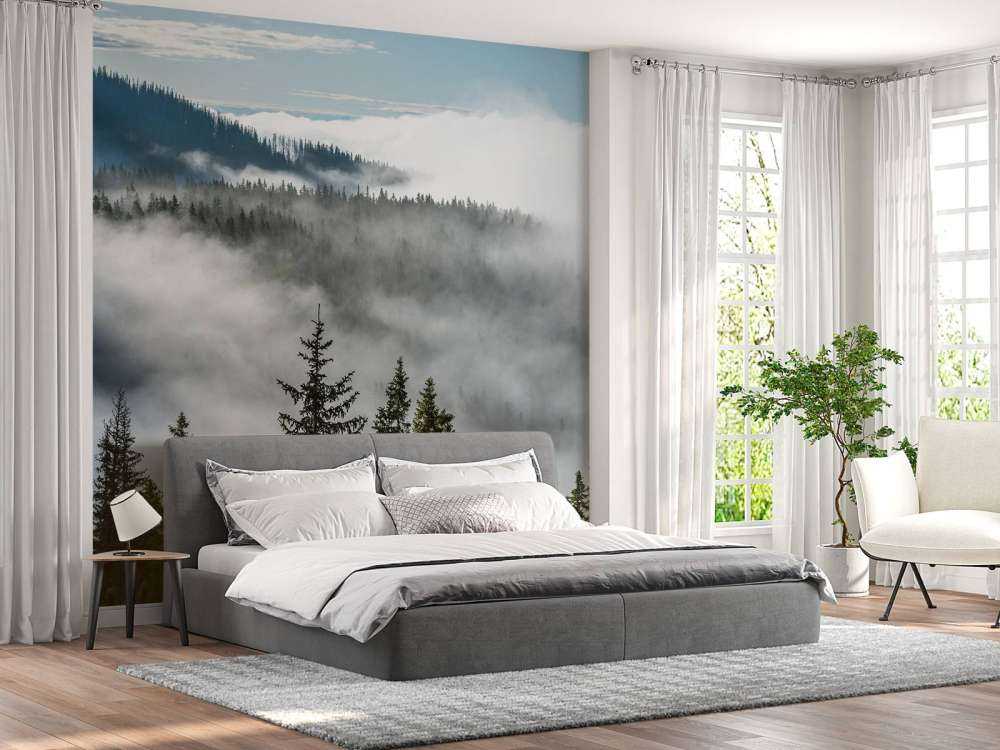 Mistig bos in de bergen