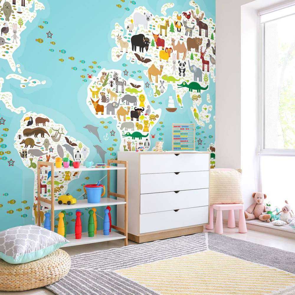 Wereldkaard met dieren