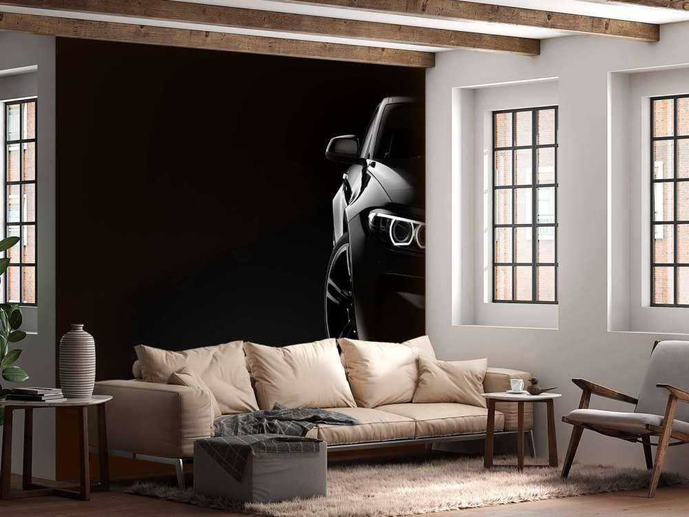 Sportauto met een zwarte achtergrond