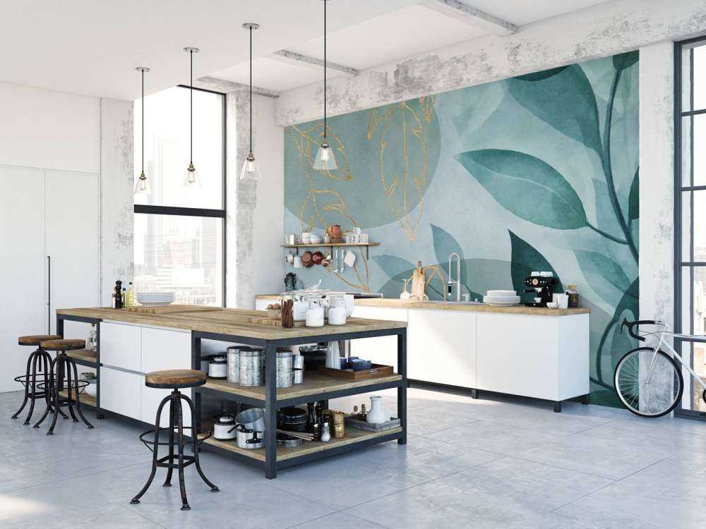 Leafy Elegance Modern Nature Art Teal