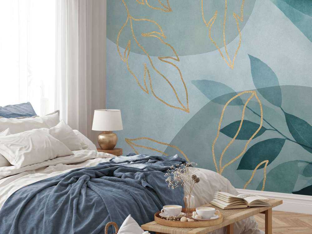 Leafy Elegance Modern Nature Art Teal