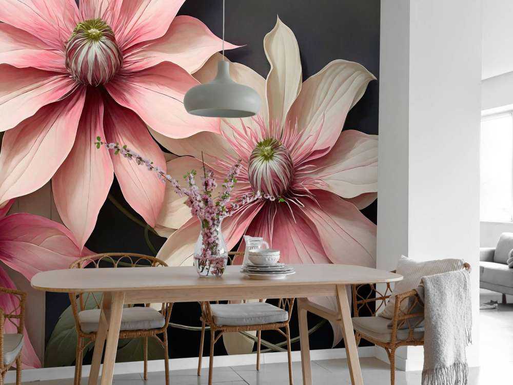 Grote roze clematis bloemen