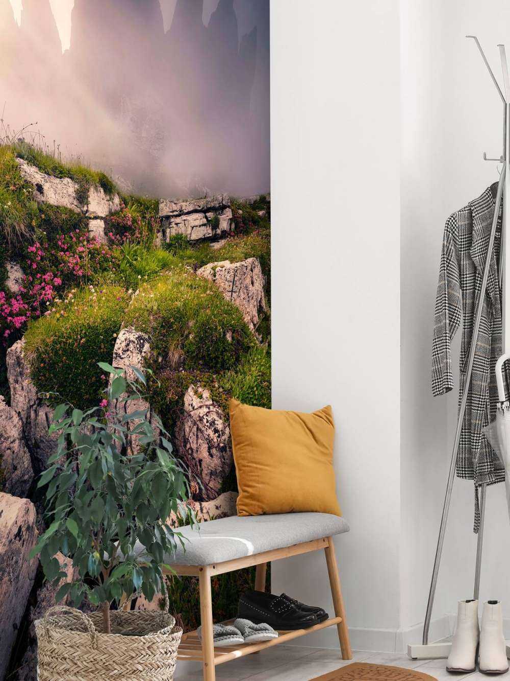 Nevelige Bergtoppen en Alpenbloemen