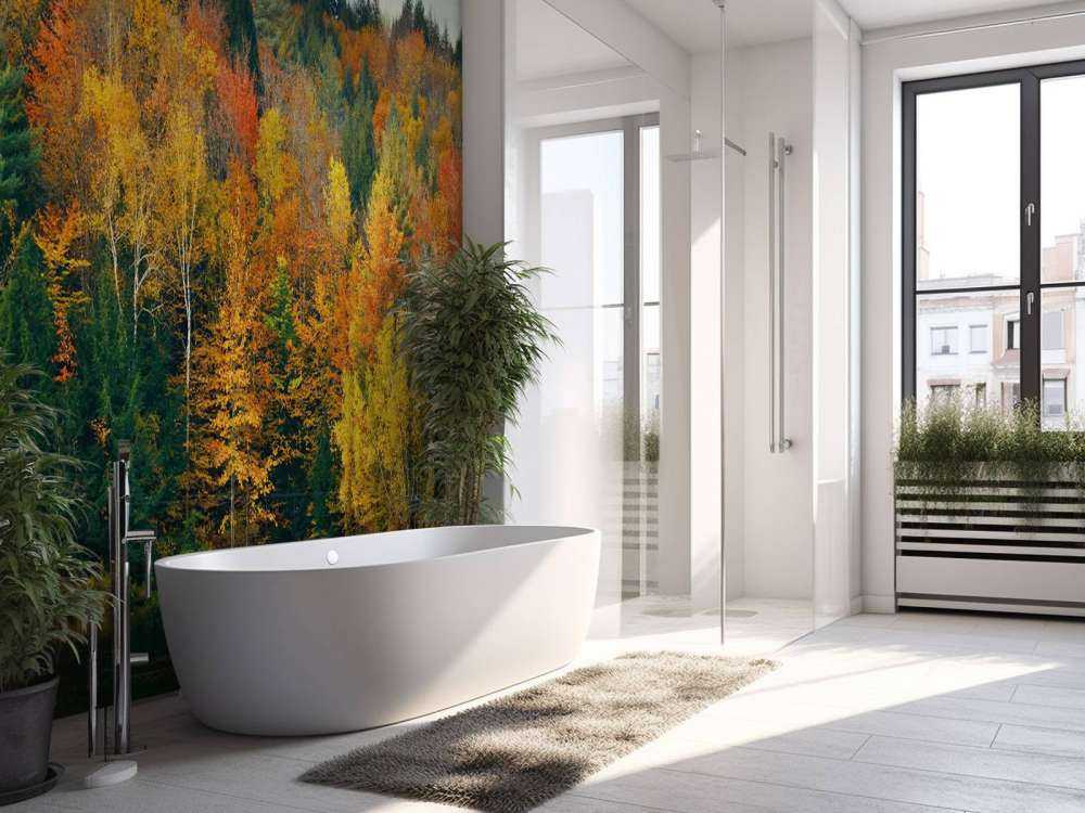 Meer met herfstbomen