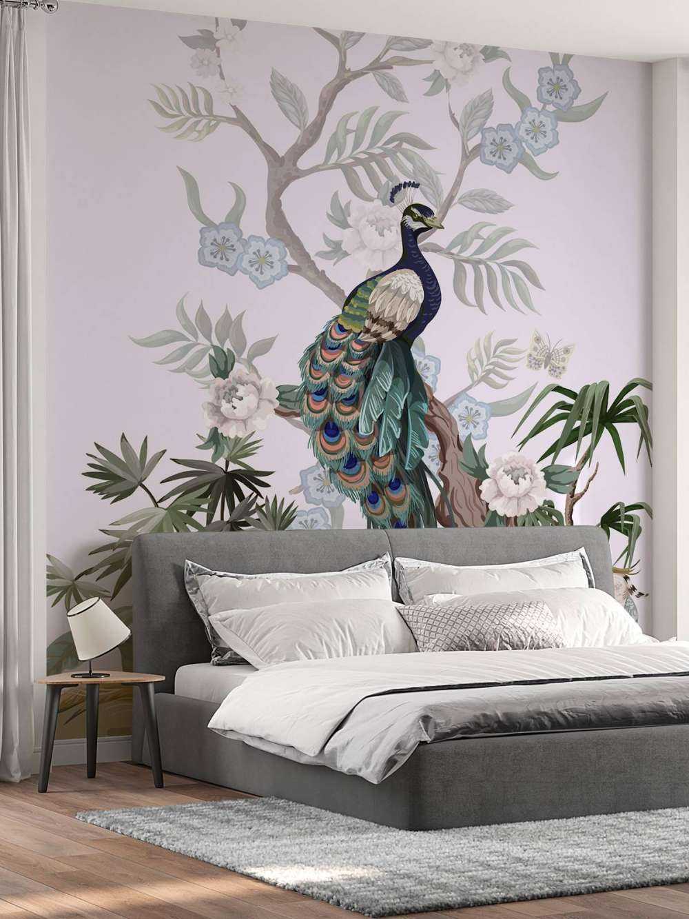 Pauwen en pioenrozen