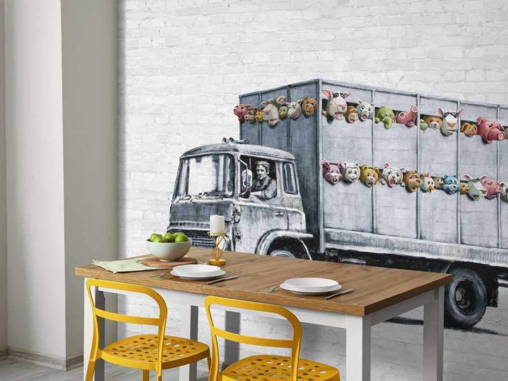 Banksy - Meat truck, white bricks