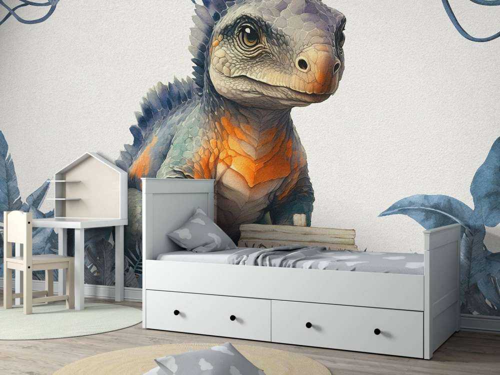 Baby ankylosaurus in de jungle blauw