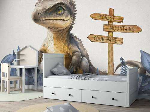 Baby spinosaurus in de jungle blauw
