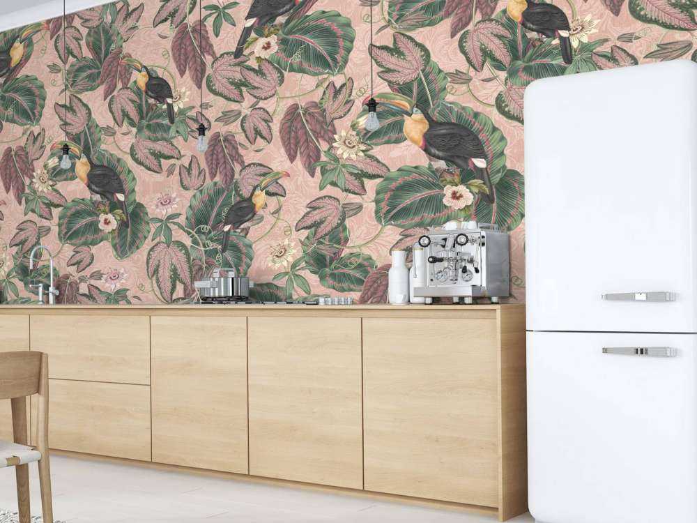 Tropische Jungle vogels & Toekans - roze