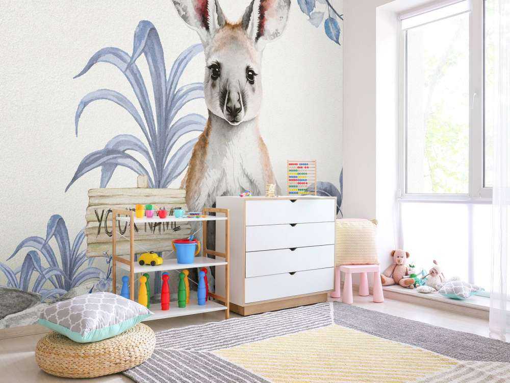 Jonge kangeroe in de jungle blauw