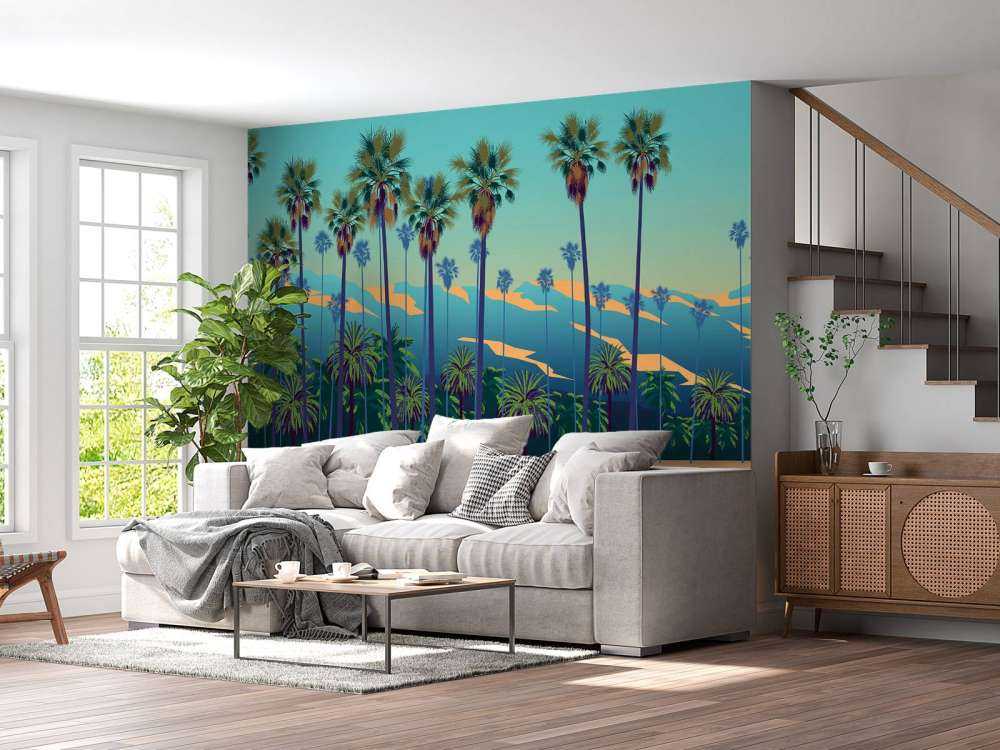 Getekende meer met palmbomen