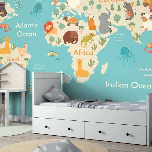 Wereldkaart met dieren