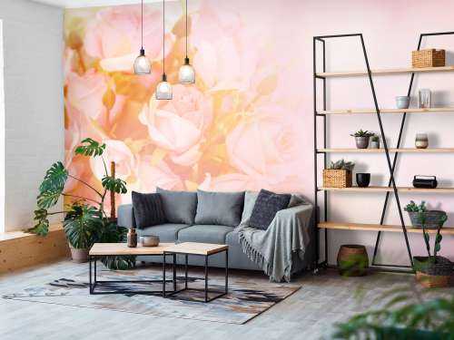 Roze rozen boeket met een wazige achtergrond
