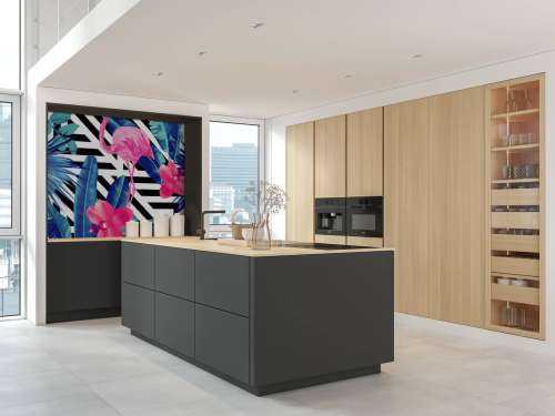 Flamingo print met witte en zwarte strepen