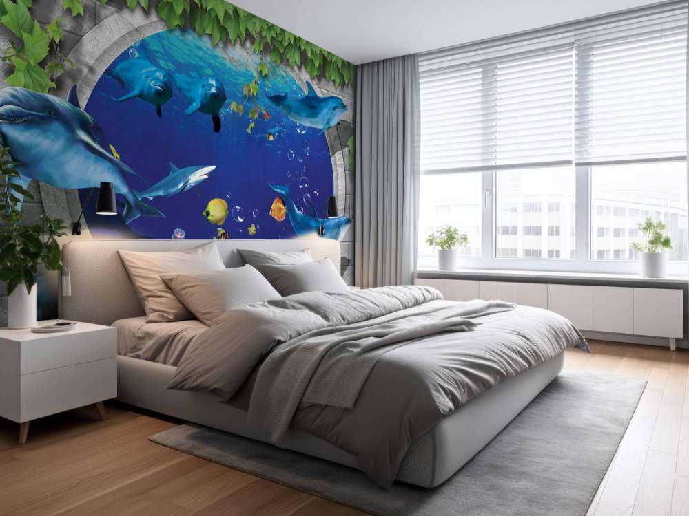 Dolfijnen door de muur