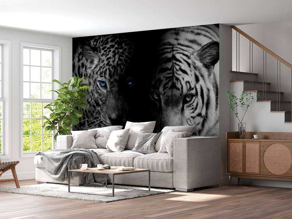 Tijger en luipaard in zwart-wit