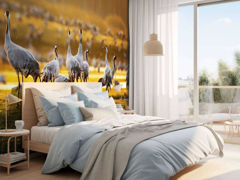 Kraanvogels in de ochtend