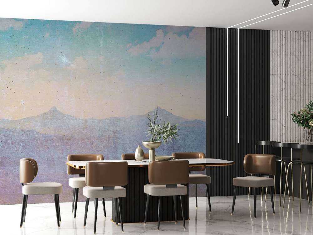 Vervagend berglandschap in ochtendlicht