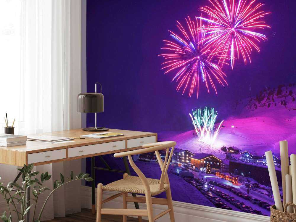 Vuurwerk boven winterdorp