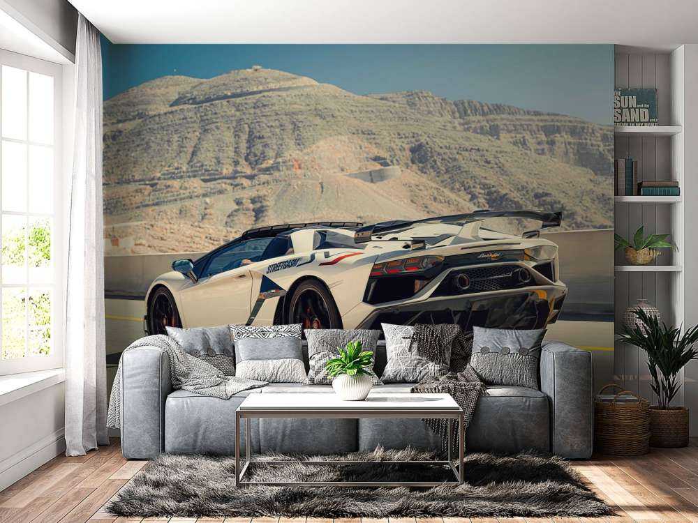 Witte supercar op bergpas