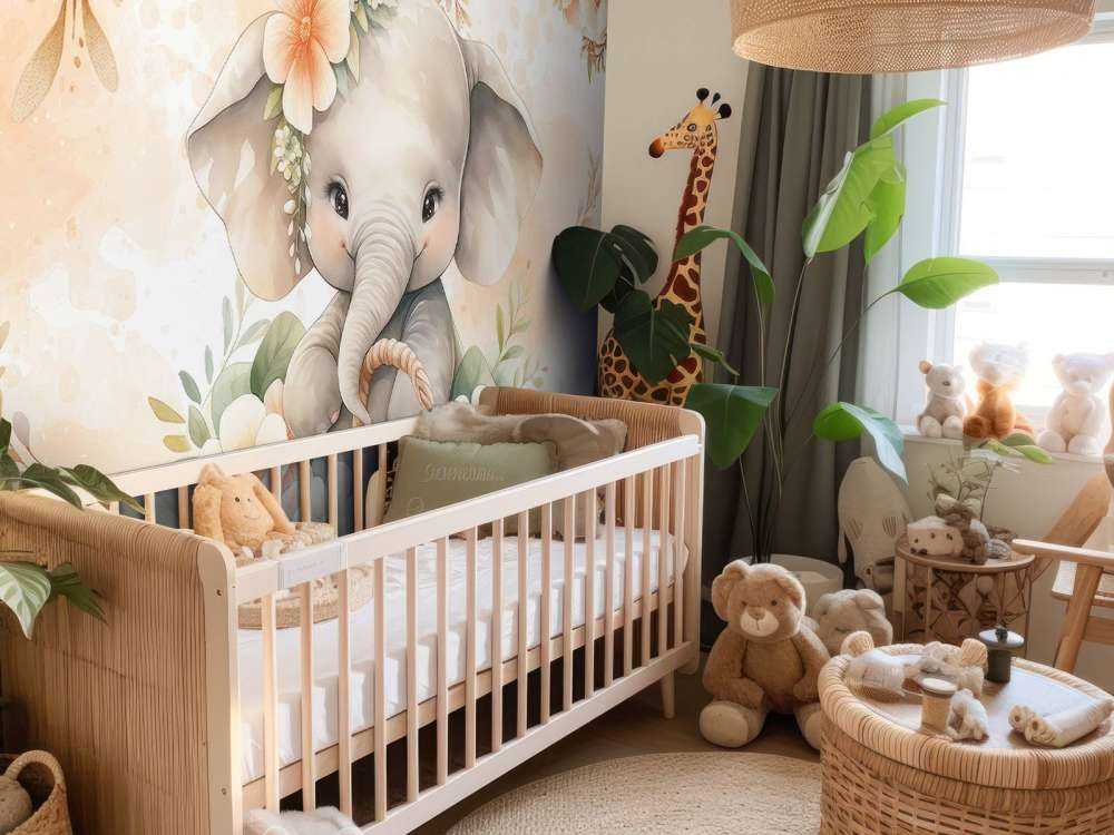 Schattige olifant in bloemenmand