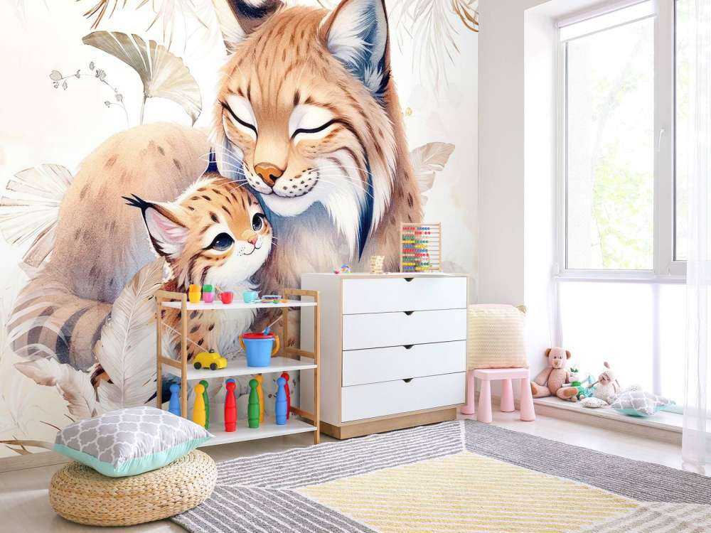 Liefdevolle lynx met jong