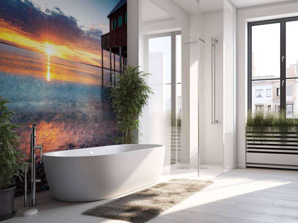 Zonsondergang aan rustige steigerwoning