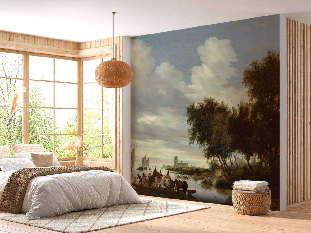 Rivierlandschap met een veerboot